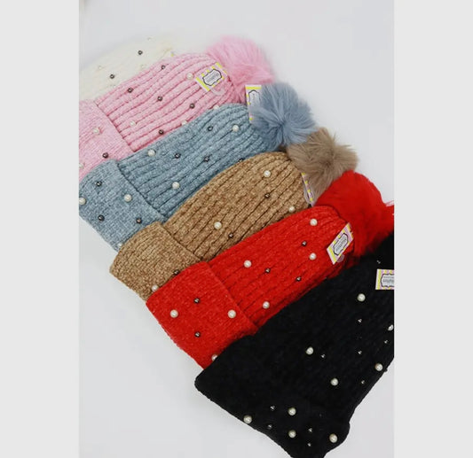 Pearl Pom Beanies