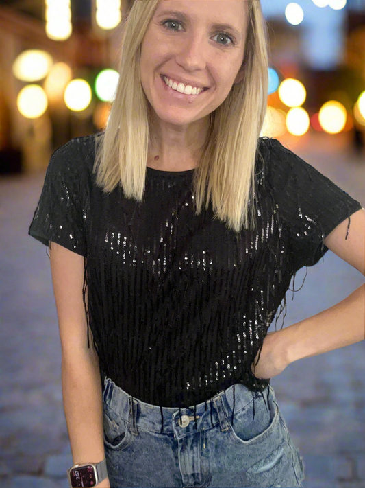 Black sequin top