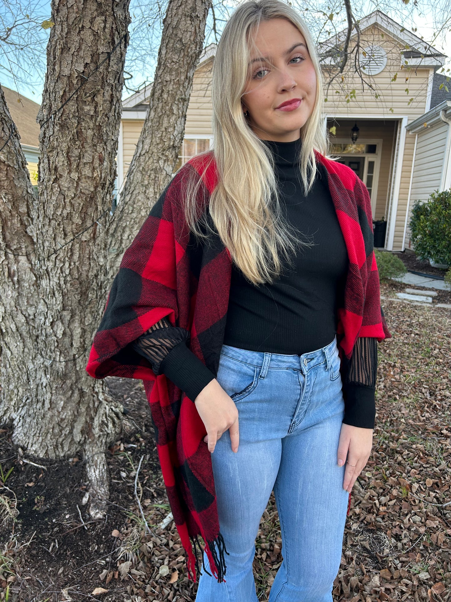 Plaid Fringe kimono