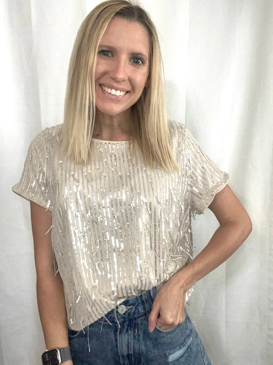 Sequin short sleeve top