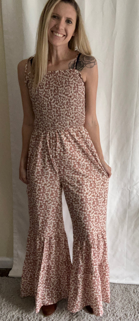 Floral smocked Flared Jumpsuit