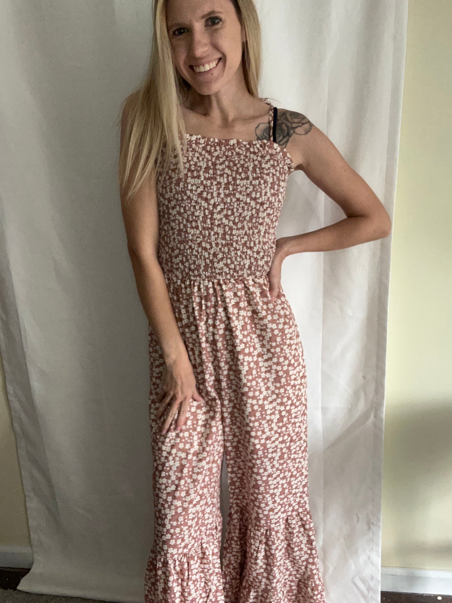 Floral smocked Flared Jumpsuit