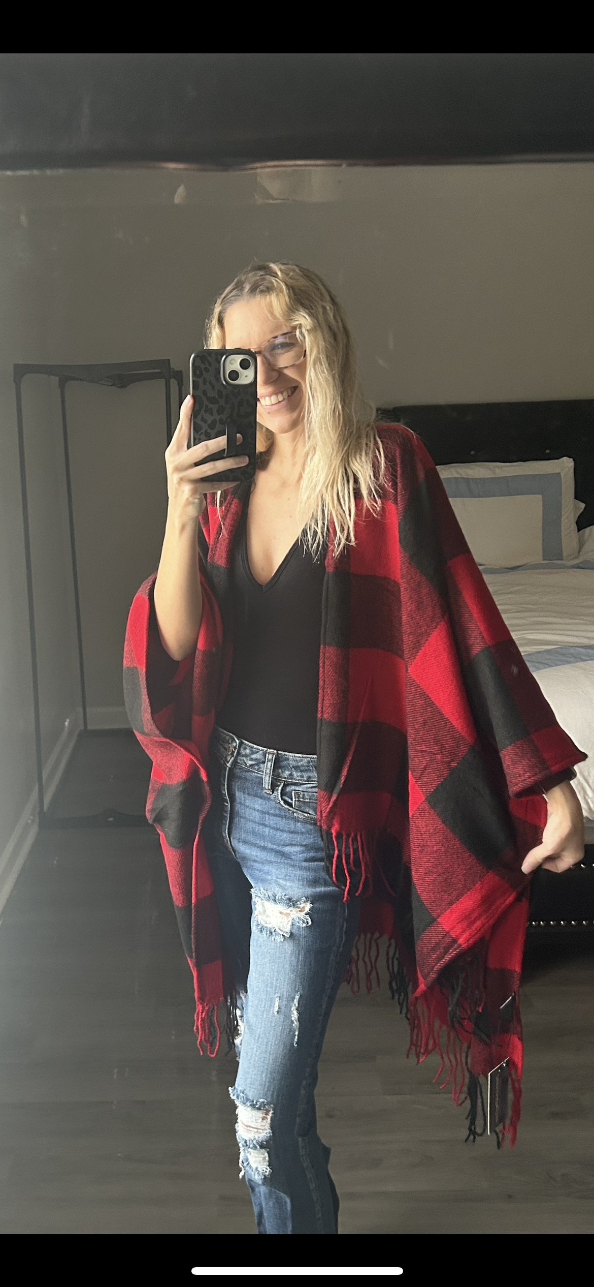 Plaid Fringe kimono